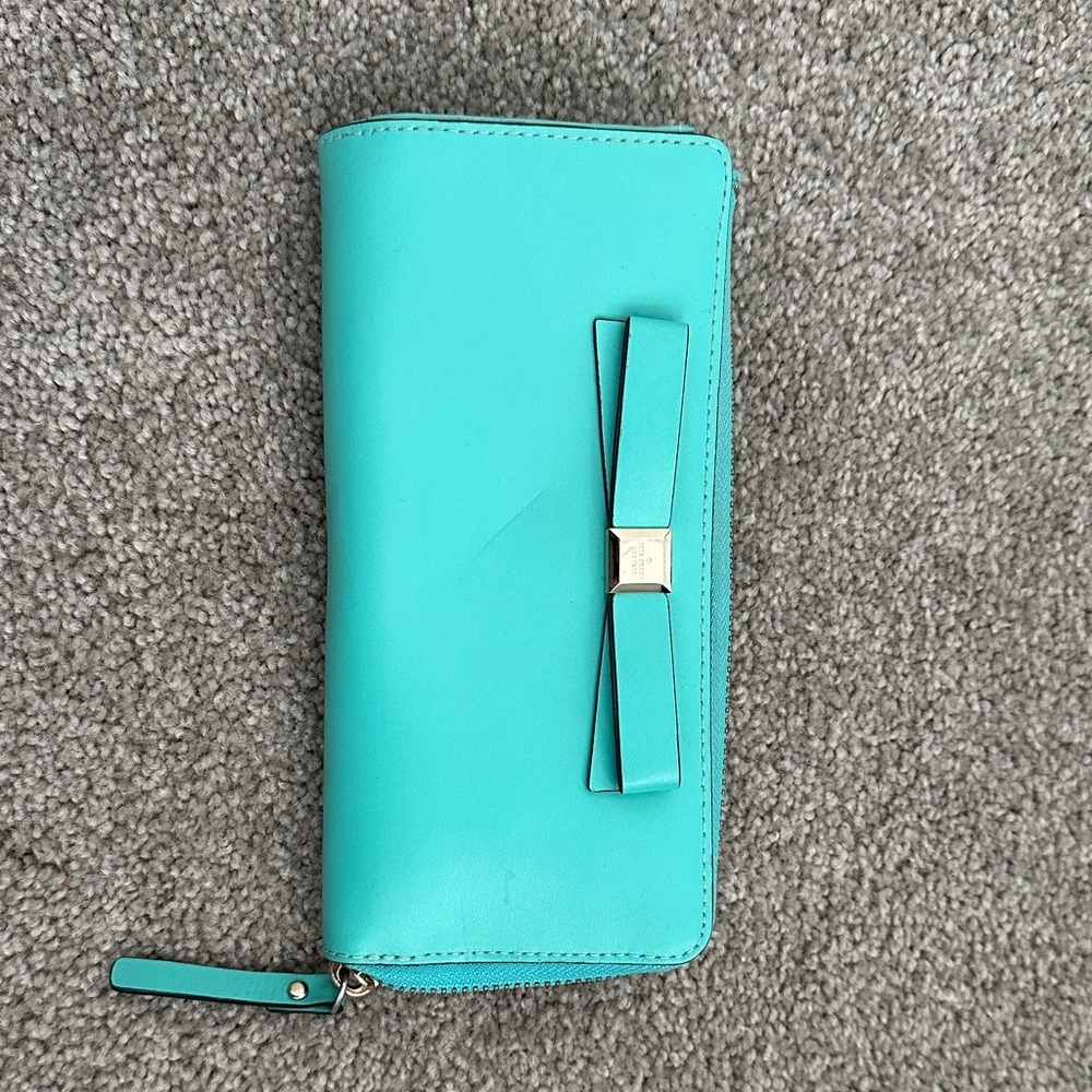 Kate Spade Turquoise Wallet with Bow Accent